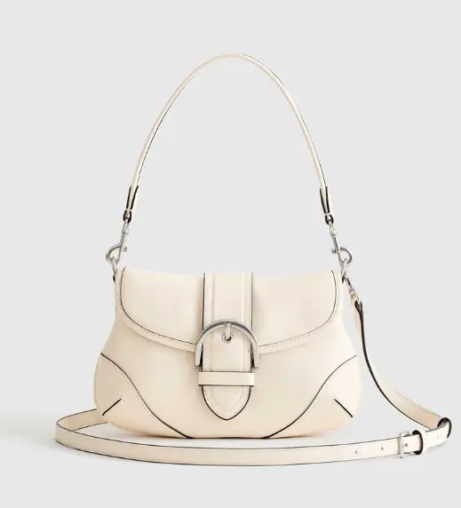 Italian Leather Buckle Detail Shoulder Bag