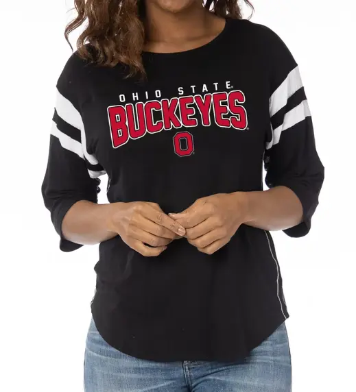 Ohio State Buckeyes Womens Black Relaxed Abigail Half Sleeve T Shirt