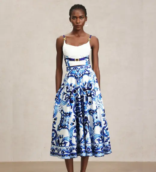 Kaona Halter Floral Printed Top And Skirt Two Piece Set