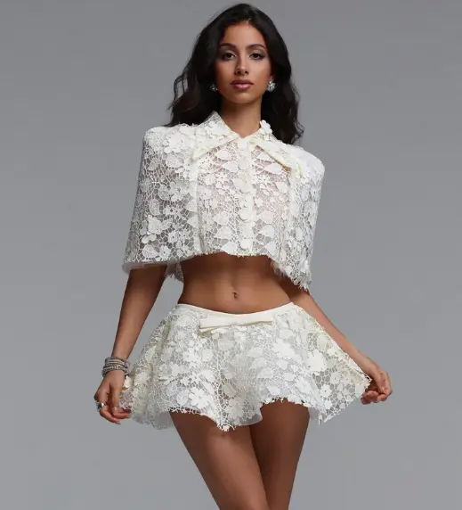 Sarah Chic Short Sleeve Lace Top Or Skirt Two Piece Set