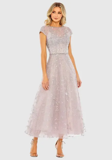 Petite Purple Embellished High Neck Cap Sleeve A Line Dress