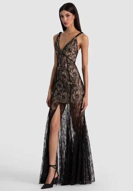 Alana Twist Strap Lace Godet Maxi Dress