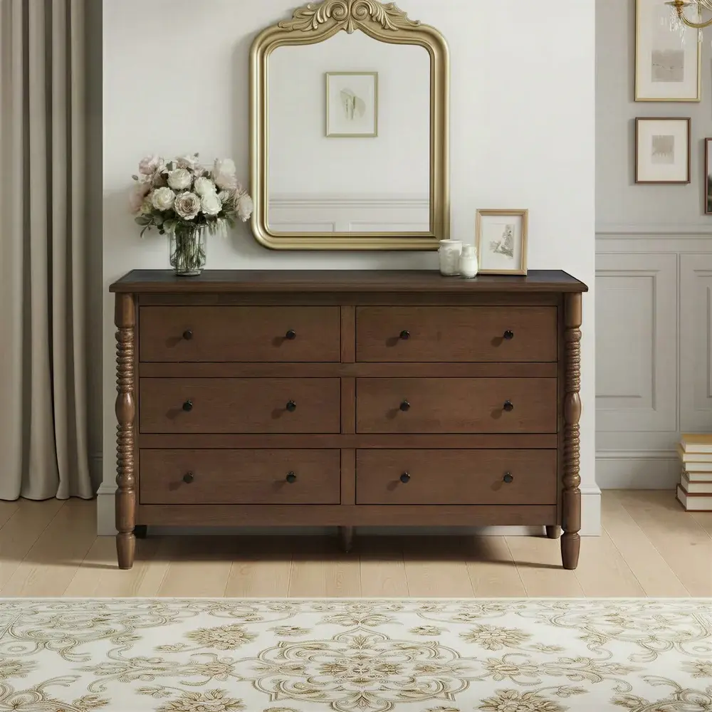 Traditional Vivienne 6-Drawer Easy Assembly Solid Wood Dresser