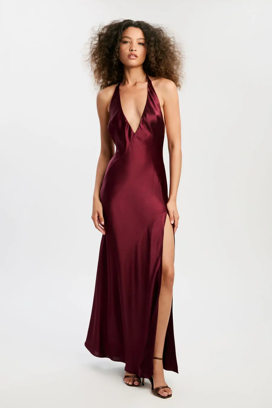citrine halter maxi dress in mulberry