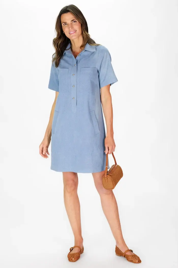 Mary Dress in Chambray Stretch Denim