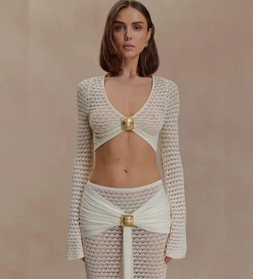 Mania Crochet Long Sleeve Cropped Top