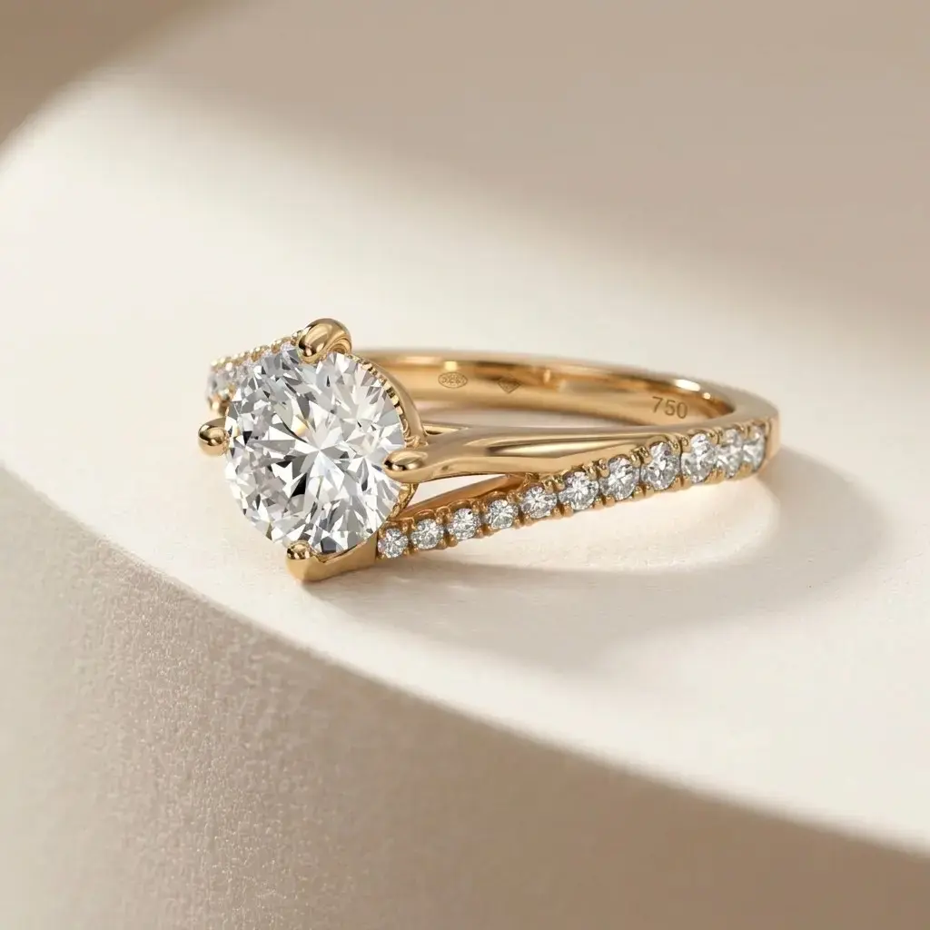Bypass Pavé Kite Set Diamond Engagement Ring In 14k Yellow Gold