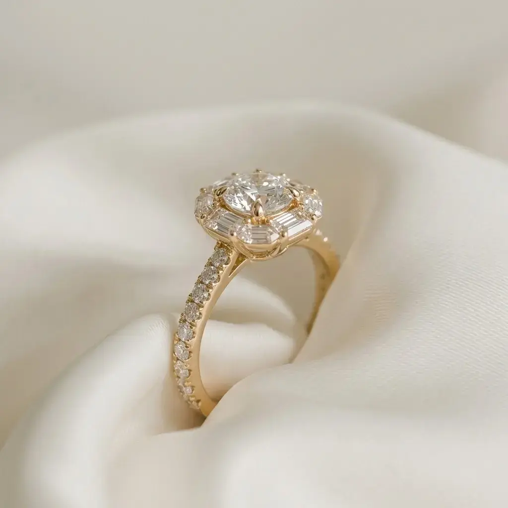 Hila Diamond Halo Engagement Ring In 14k Yellow Gold By Bella Vaughan: