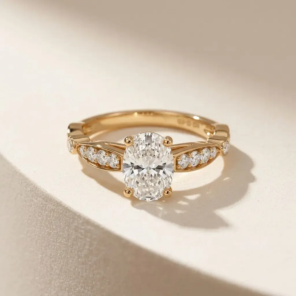 Embossed Vintage Style Engagement Ring In 14k Yellow Gold