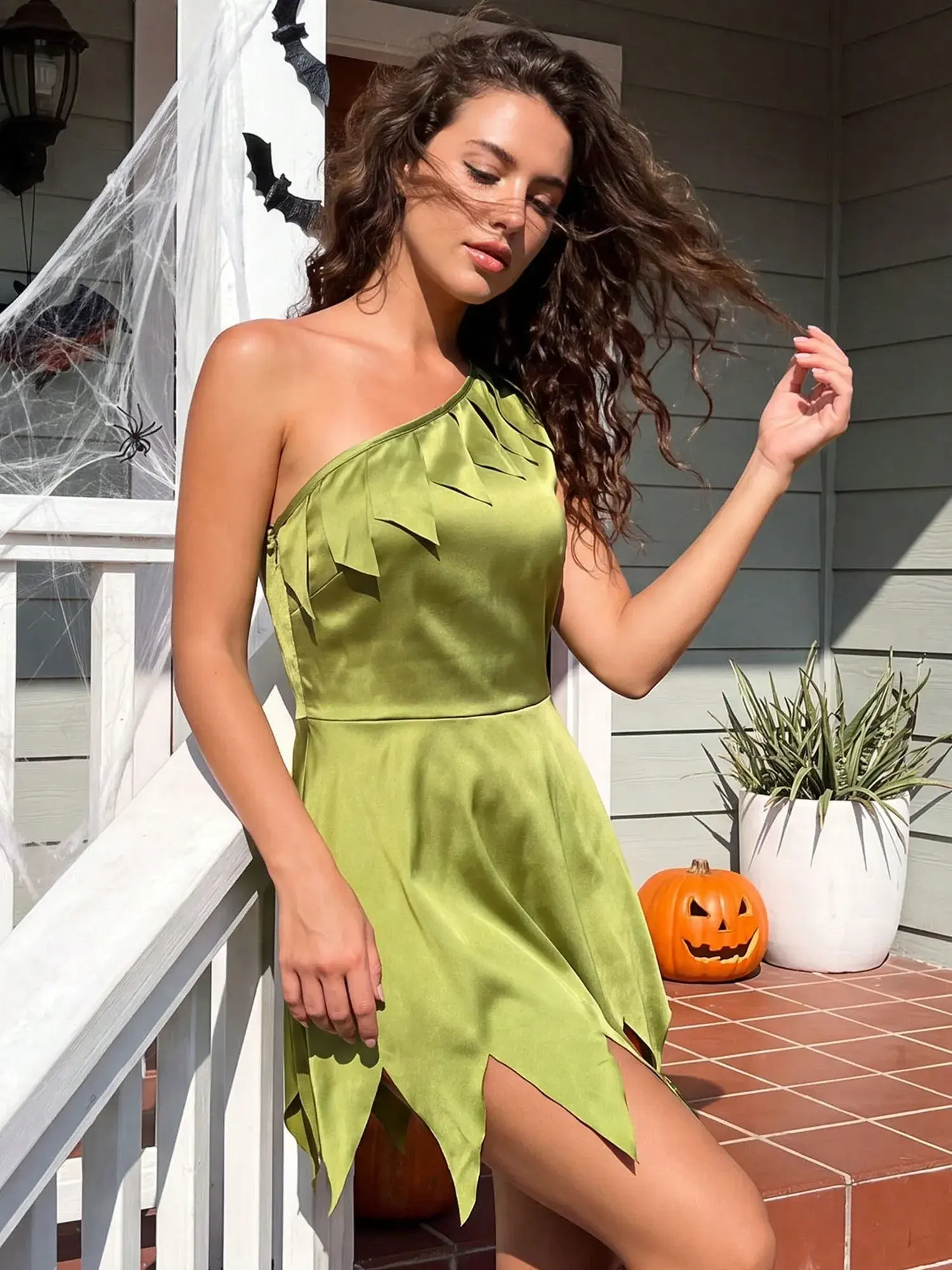 Womens Fairy Costume Dress One Shoulder Asymmetrical Halloween