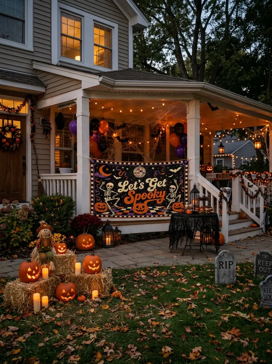 Spooky Skeleton Tapestry Pumpkins Disco Ball Ghost Halloween Party