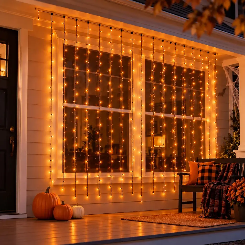 Icicle Led Curtain Lights Orange   10 Ft