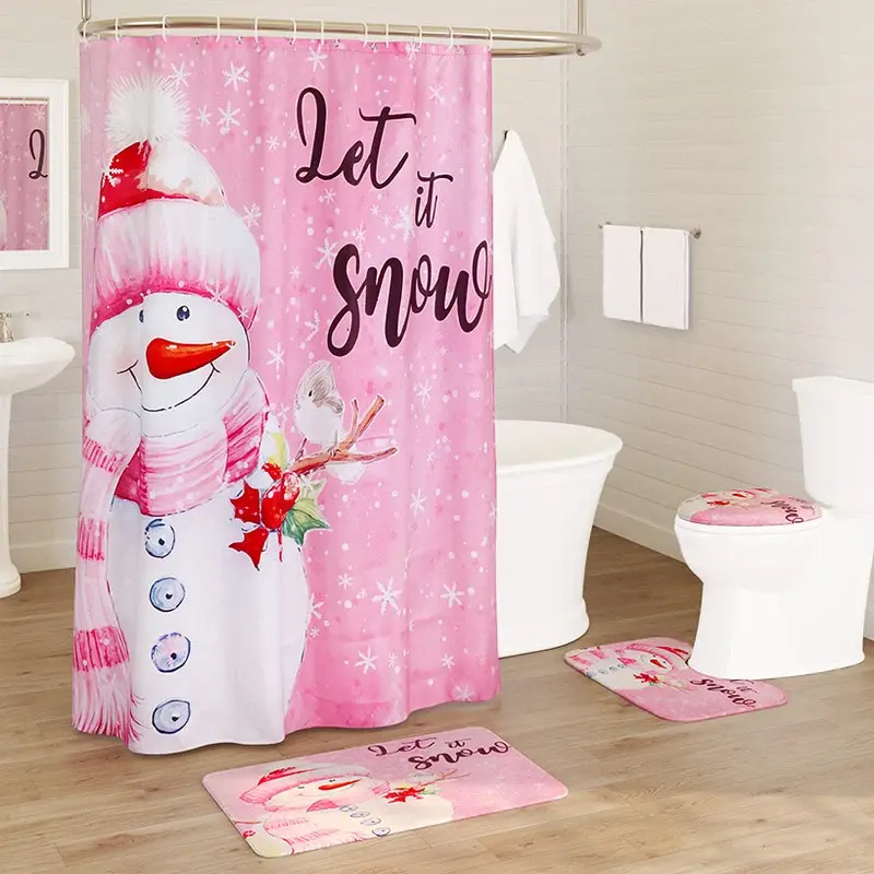 Memory Foam Bath Rugs &Amp; Shower Curtain Complete 16 Pc Set Let It Snow