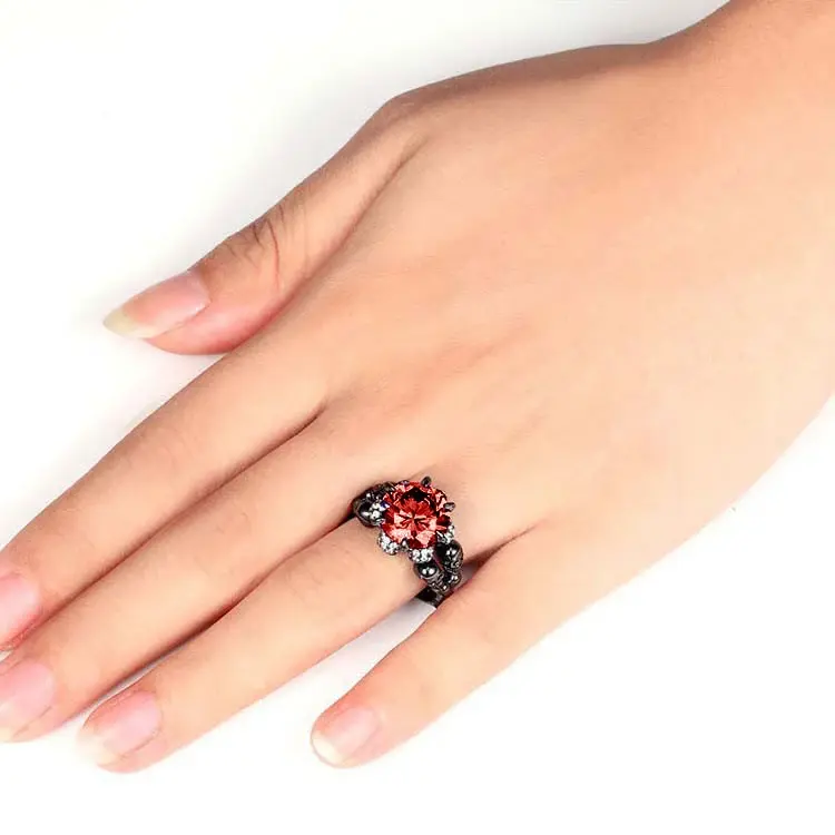 Jeulia Cool Black Round Cut Sterling Silver Skull Ring