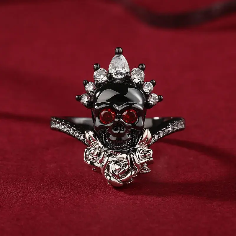 Jeulia &Quot;My Queen&Quot; Skull&Amp;Rose Sterling Silver Ring