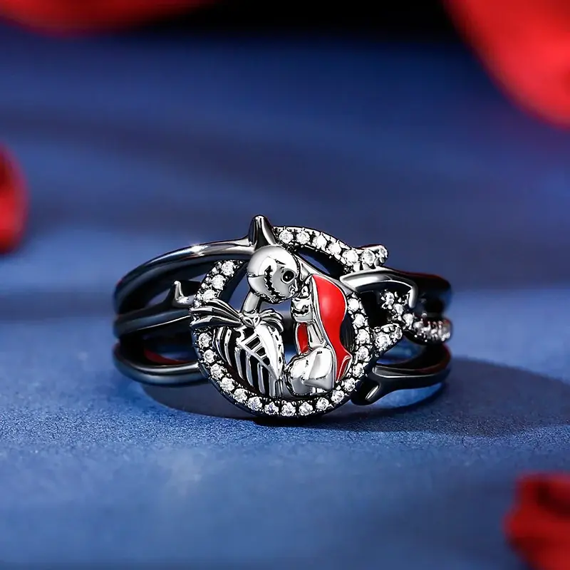 Jeulia &Quot;Everlasting Love&Quot; Skull Couple Sterling Silver Ring