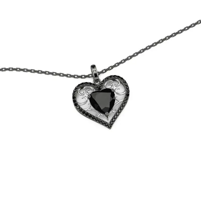 Jeulia Fashion Vine Black Heart Necklace Sterling Silver