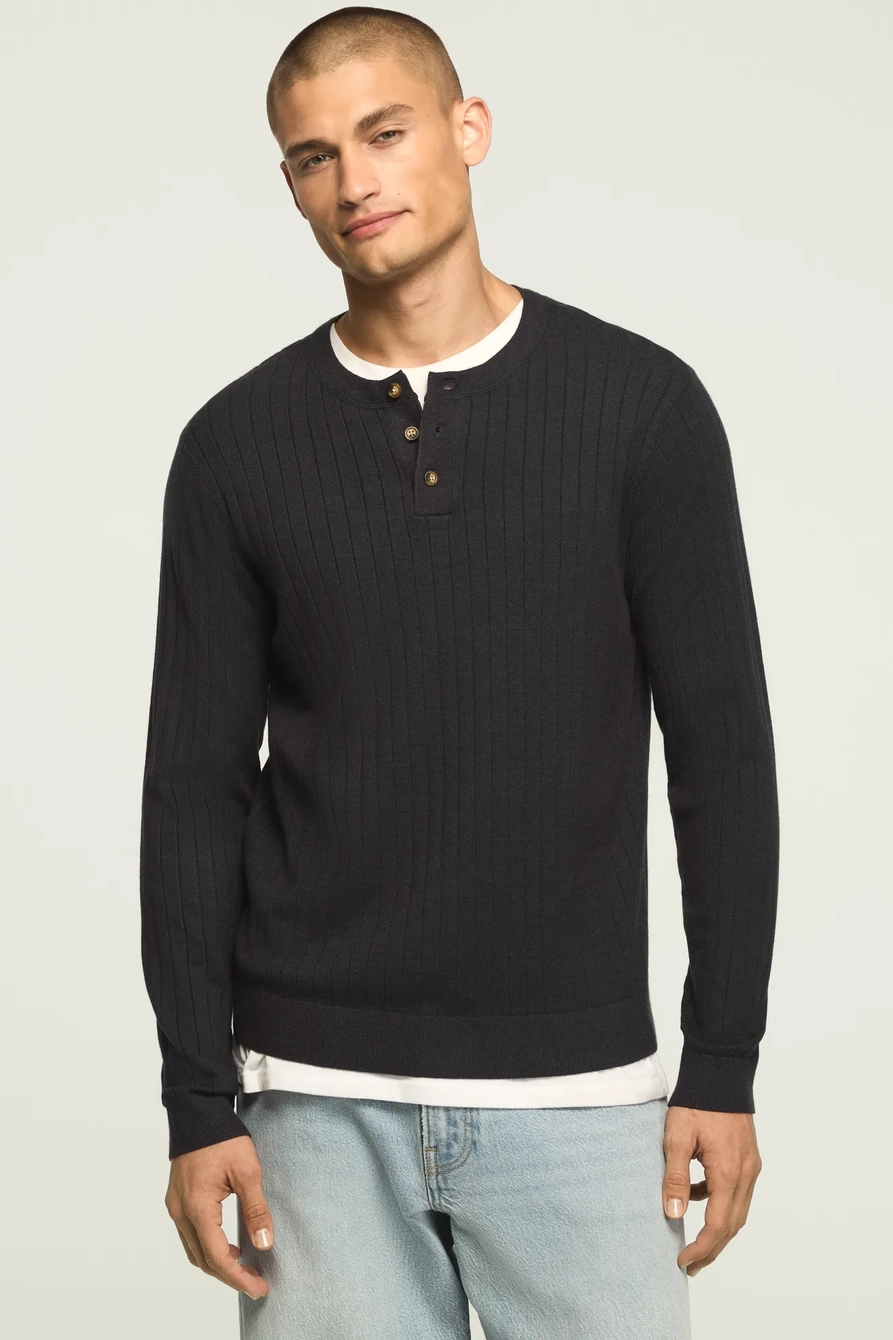 Wide Rib Henley Sweater