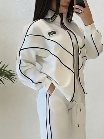 Casual Color Block Blazer Loose Stand Collar H Line Daily Jacket