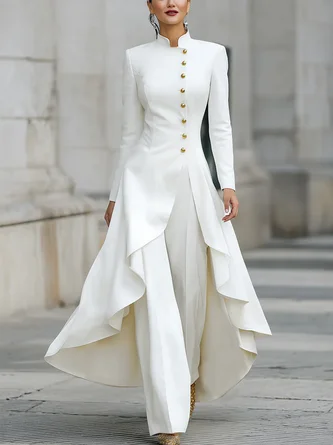 Urban Buttoned Plain Stand Collar Coat