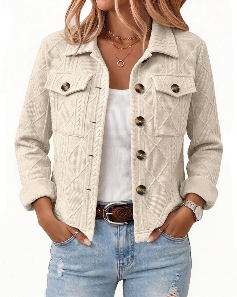 Women's Argyle Embossed Lapel Single Breasted Crop Coat