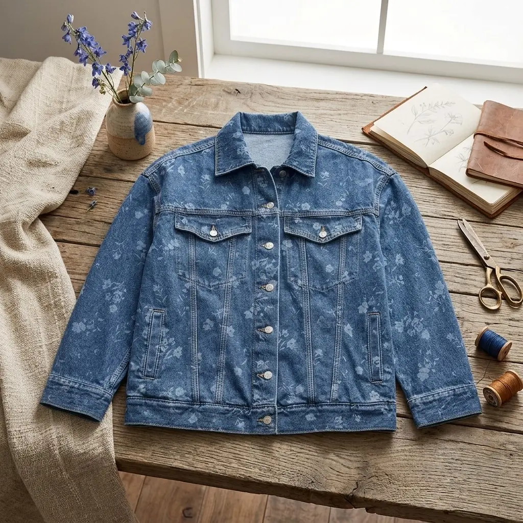 Oversized Floral Print Jean Trucker Jacket