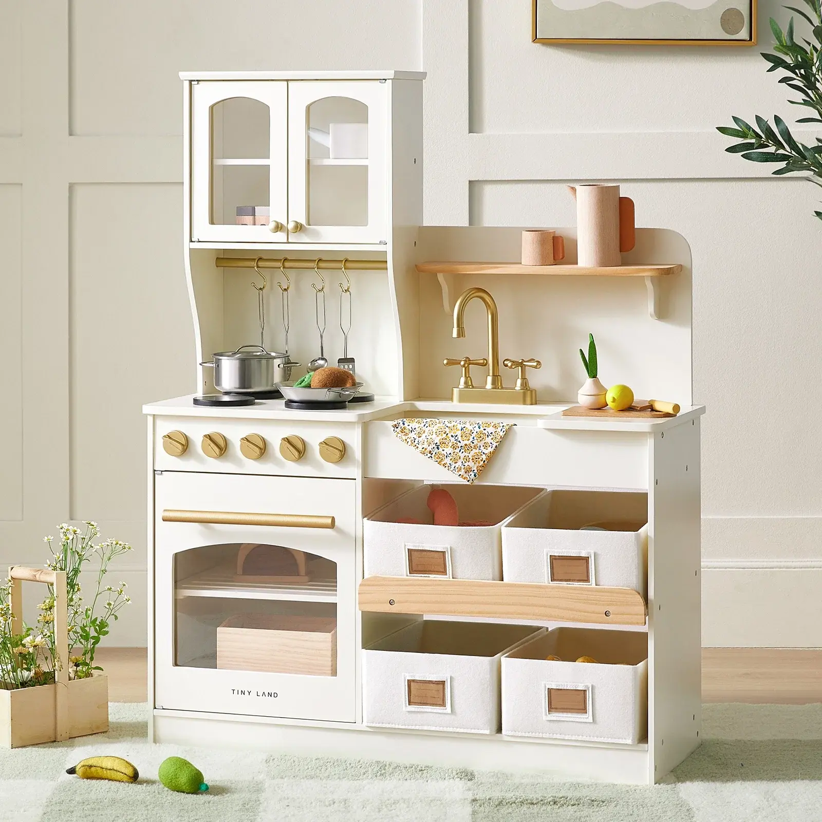 Tiny Land Wooden Play Kitchen With Storage For Creative Toddlers