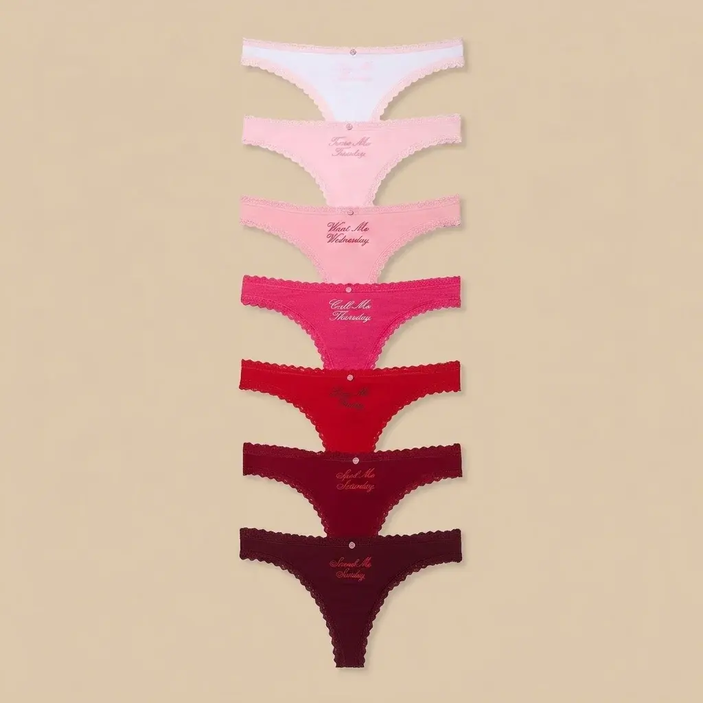 Victoria's Secret 7 Pack Cotton Lace Trim Thong Panties