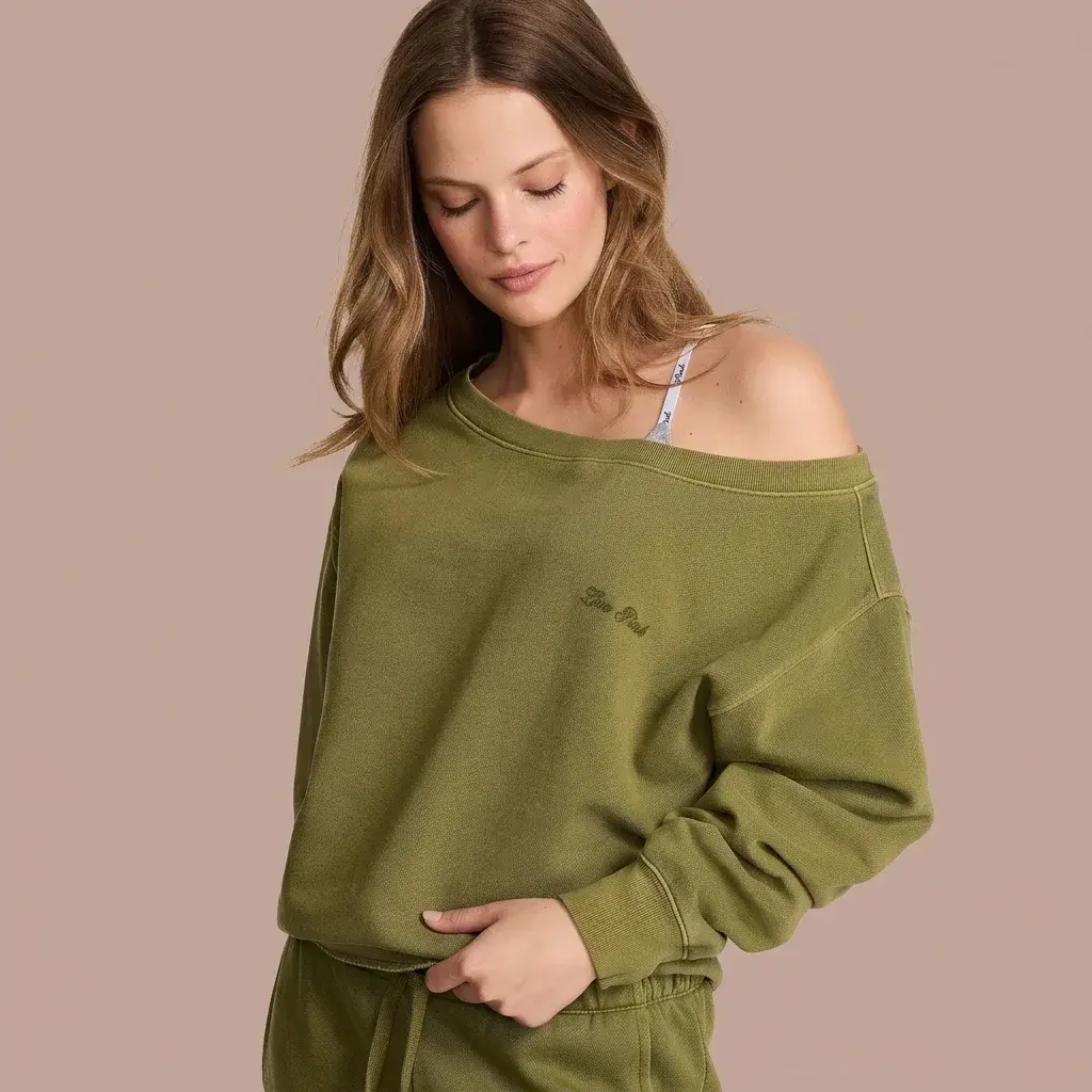 Pink Campus Fleece™ Rib Off The Shoulder Sweatshirt