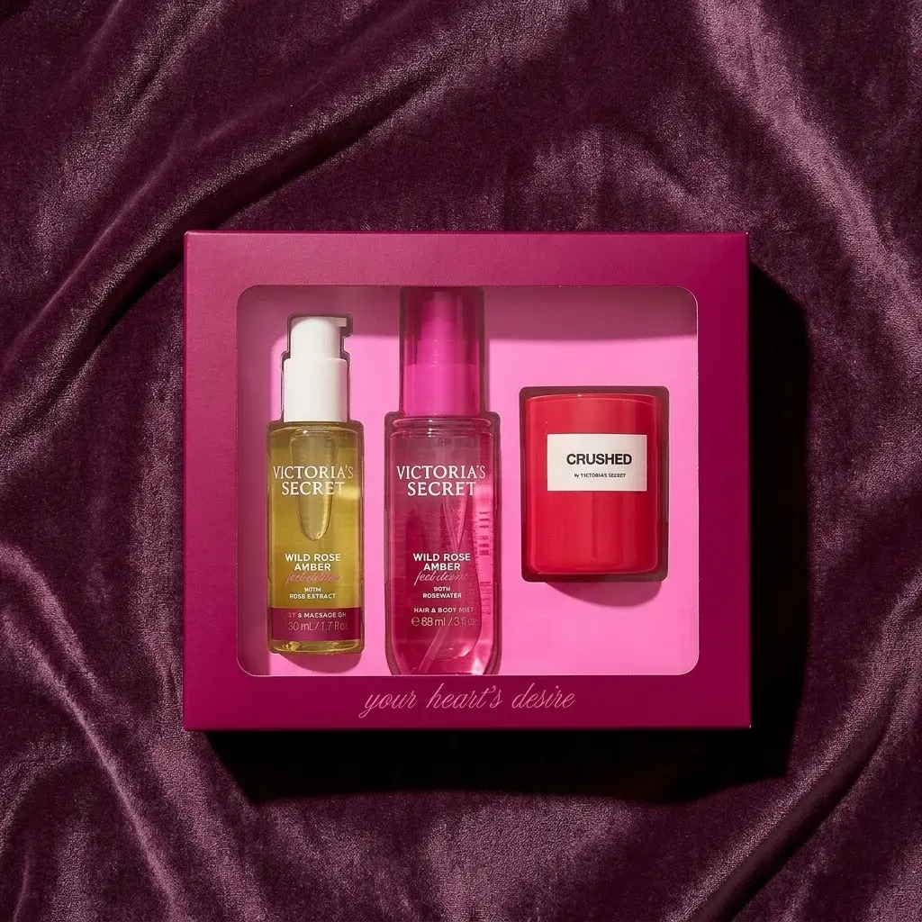 3 Piece Wild Rose Amber Gift Set Ft. Exclusive Body Care Minis And Crushed Candle