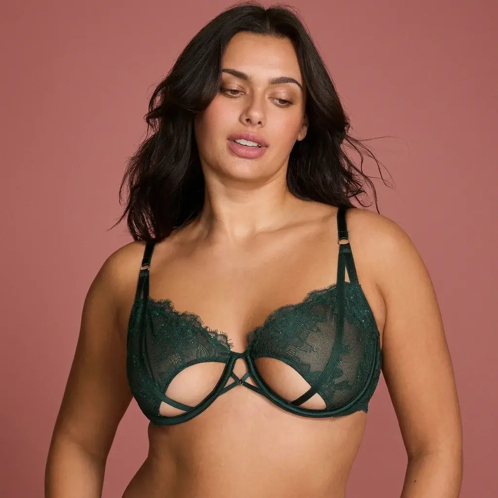 Very Sexy Rose Lace Shimmer Unlined Peekaboo Balconette Bra