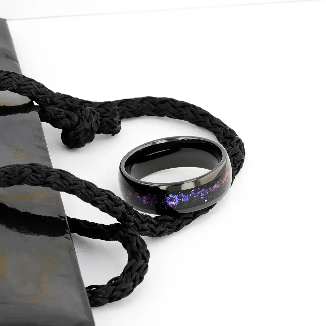 Cosmic Black Tungsten Ring With Crushed Alexandrite And Dark Blue &Amp; Purple Crushed Goldstone