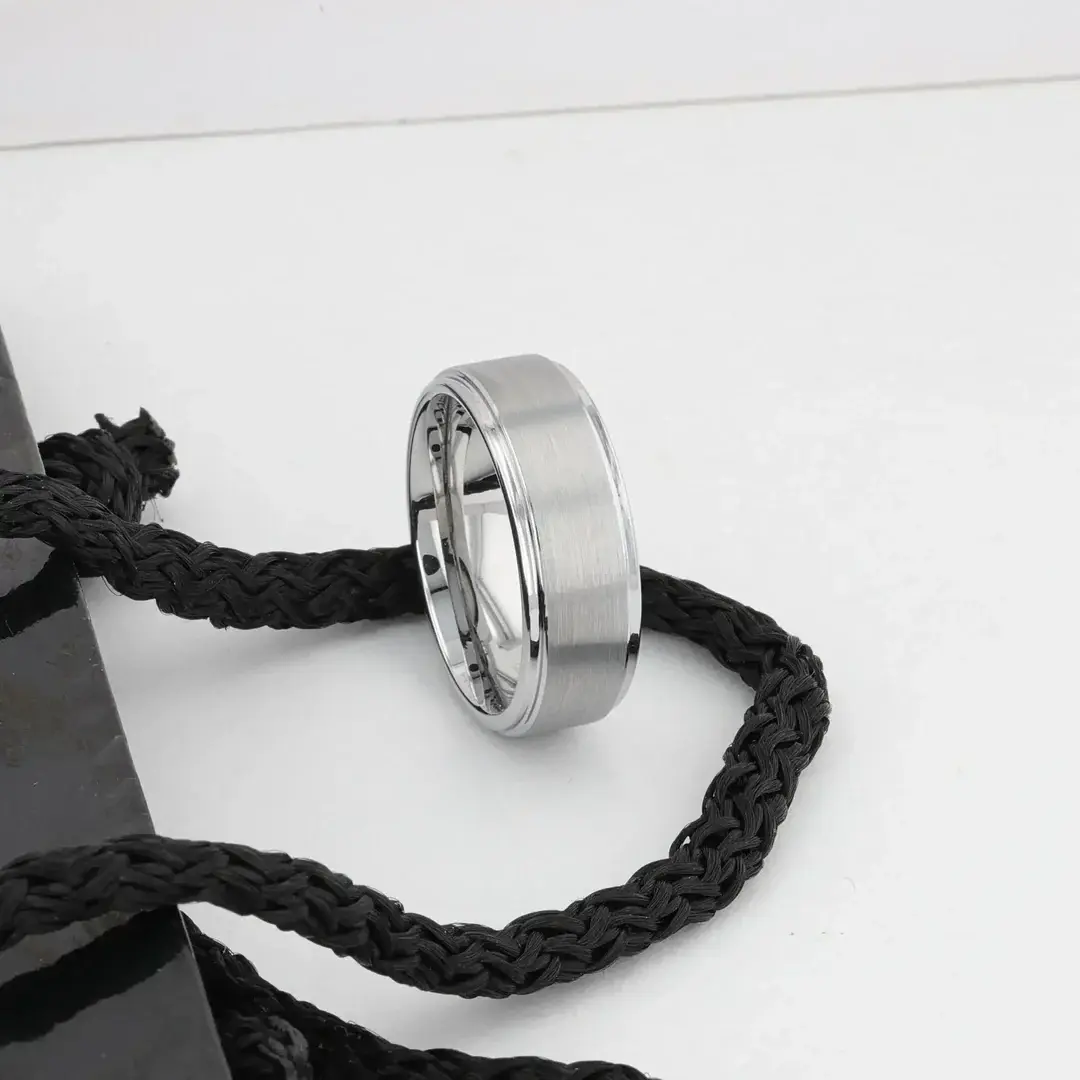 Optimus Raised Center Brushed Tungsten Carbide Ring, Comfort Fit