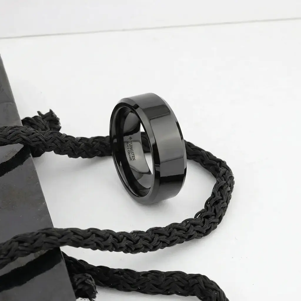 Citar Polished Finish Black Ceramic Ring With Beveled Edges