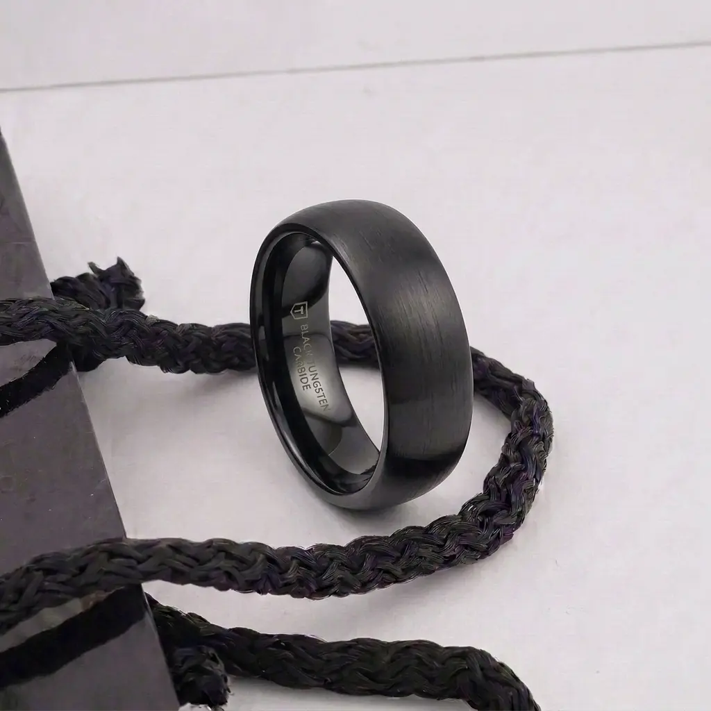 Raider Domed Brush Finished Black Tungsten Wedding Band