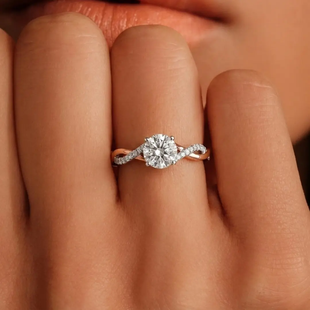 3/5 Carat (Ctw Si1 Si2, G H I) Lab Grown Diamond Twist Engagement Ring In 14k White And Rose Gold