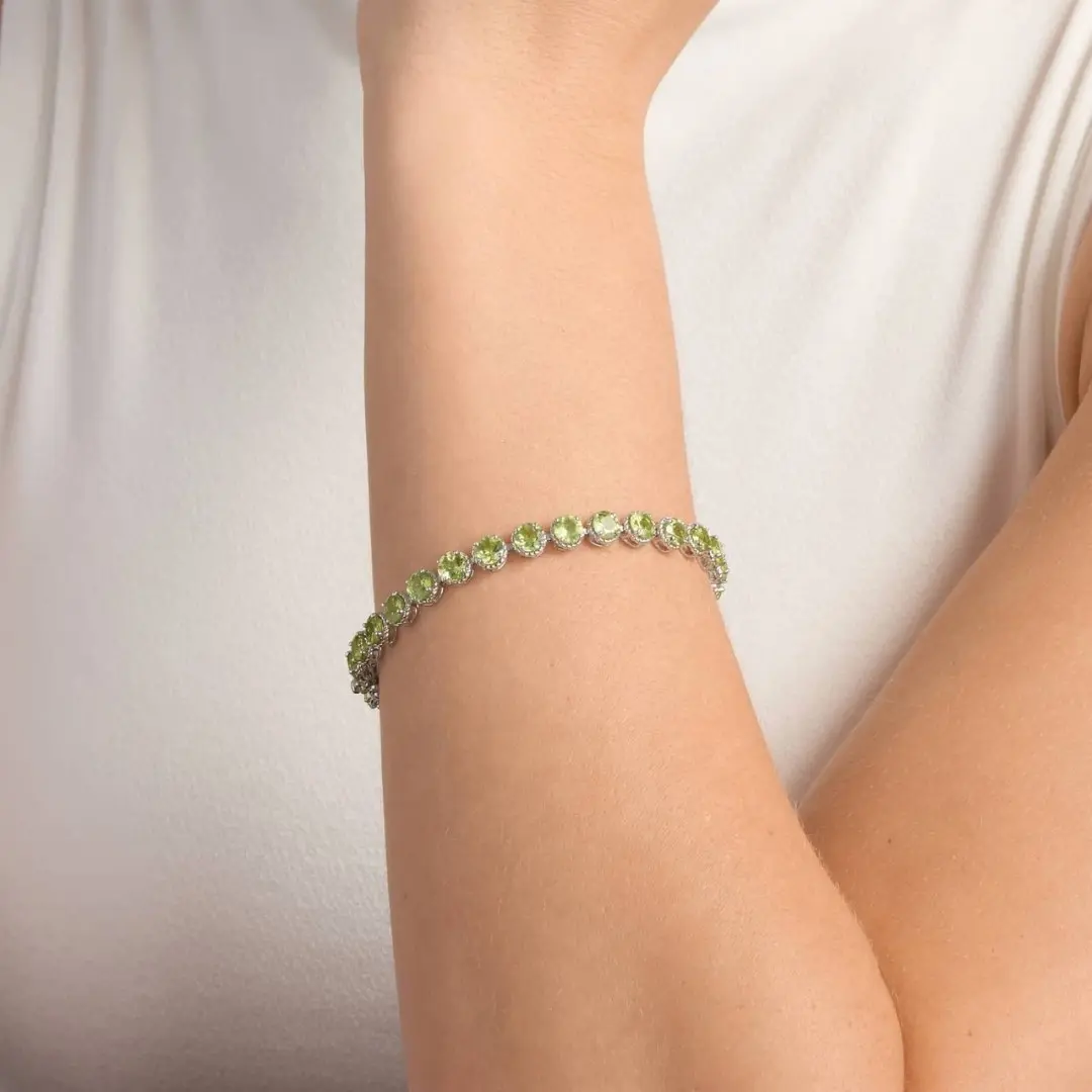 Peridot Round Rope Bracelet In Sterling Silver (5mm)