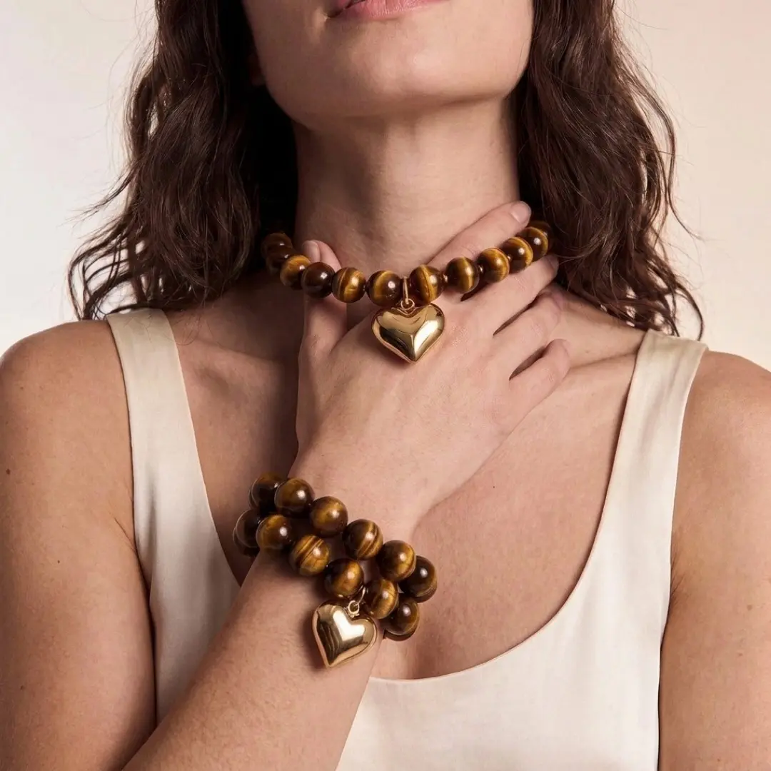 Luck &Amp; Love Set In Tiger's Eye