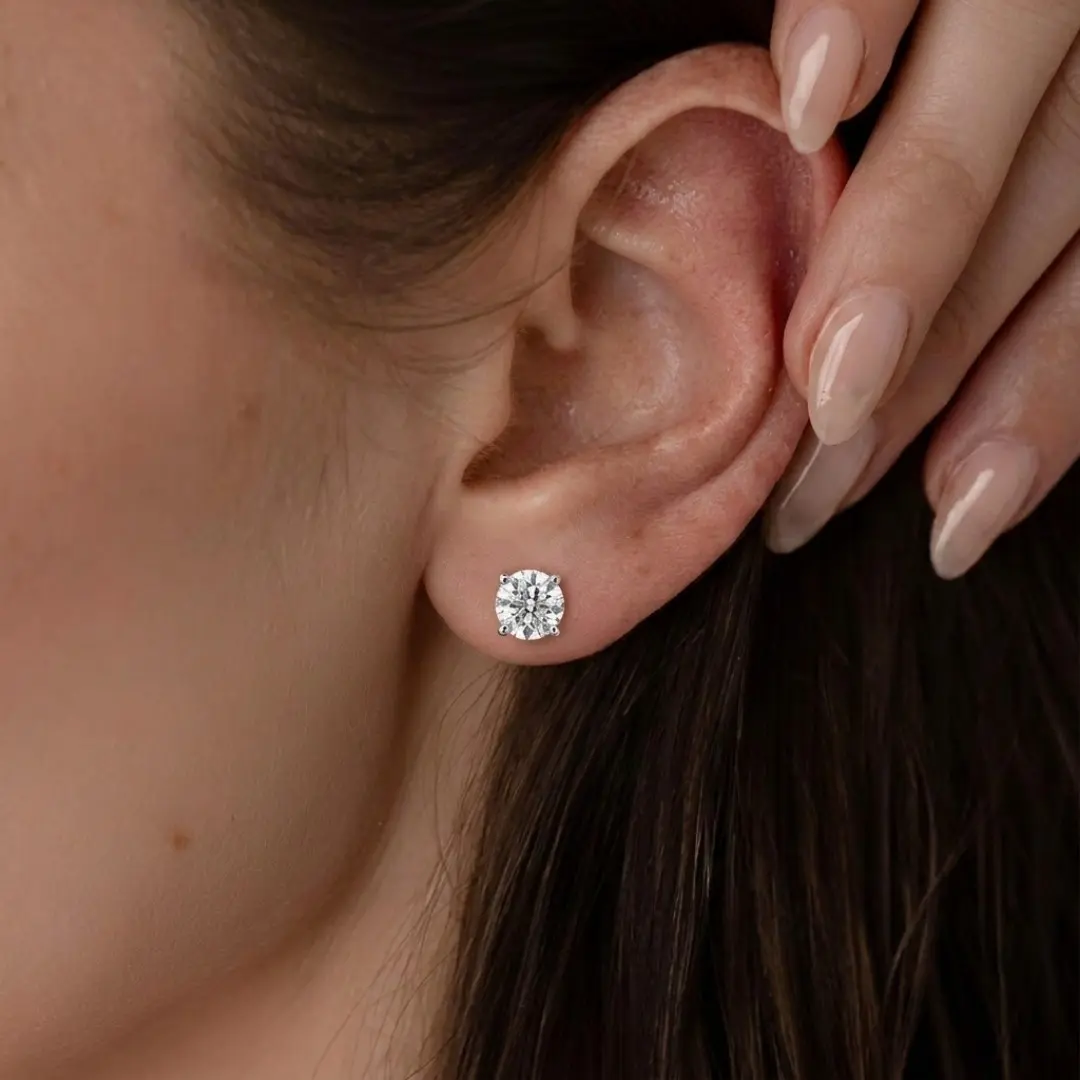 Four Prong Round Brilliant Lab Grown Diamond Stud Earrings In 14k White Gold