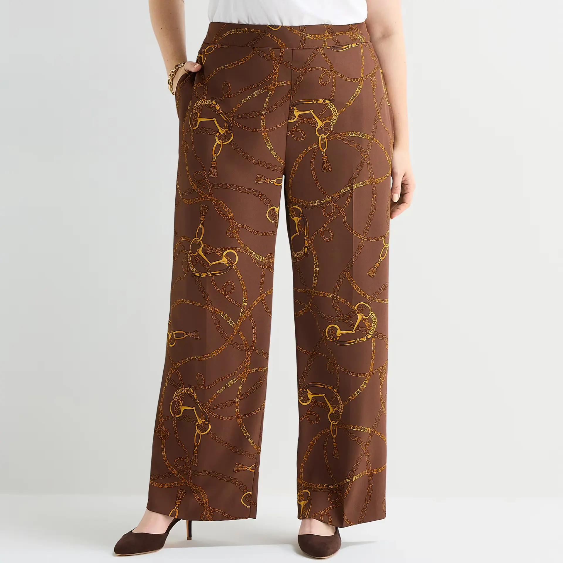 Liz Claiborne Novelty Womens Plus Wide Leg Mid Rise Pull On Pant