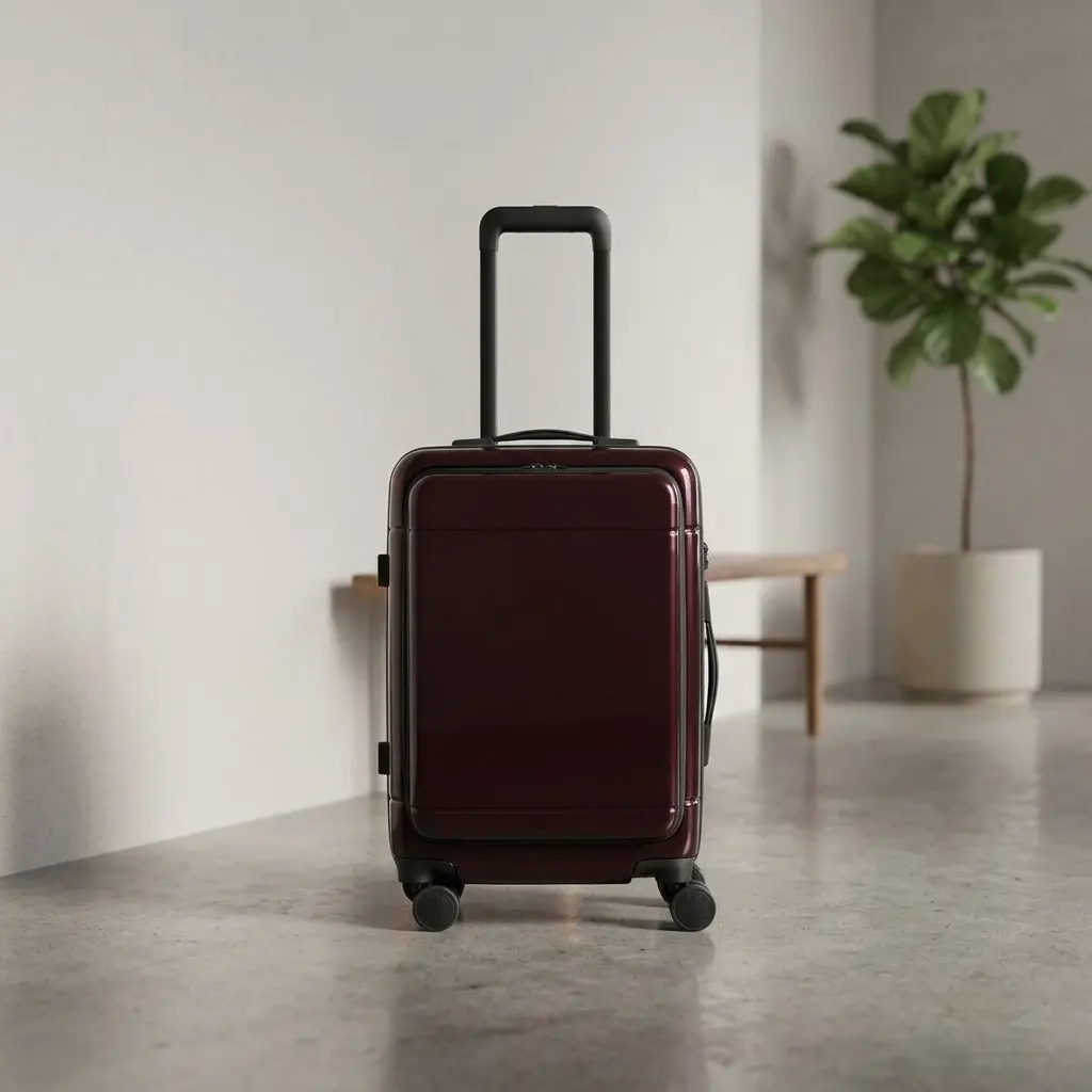 Hue Front Pocket Carry On Luggage In Glazed Dark Cherry