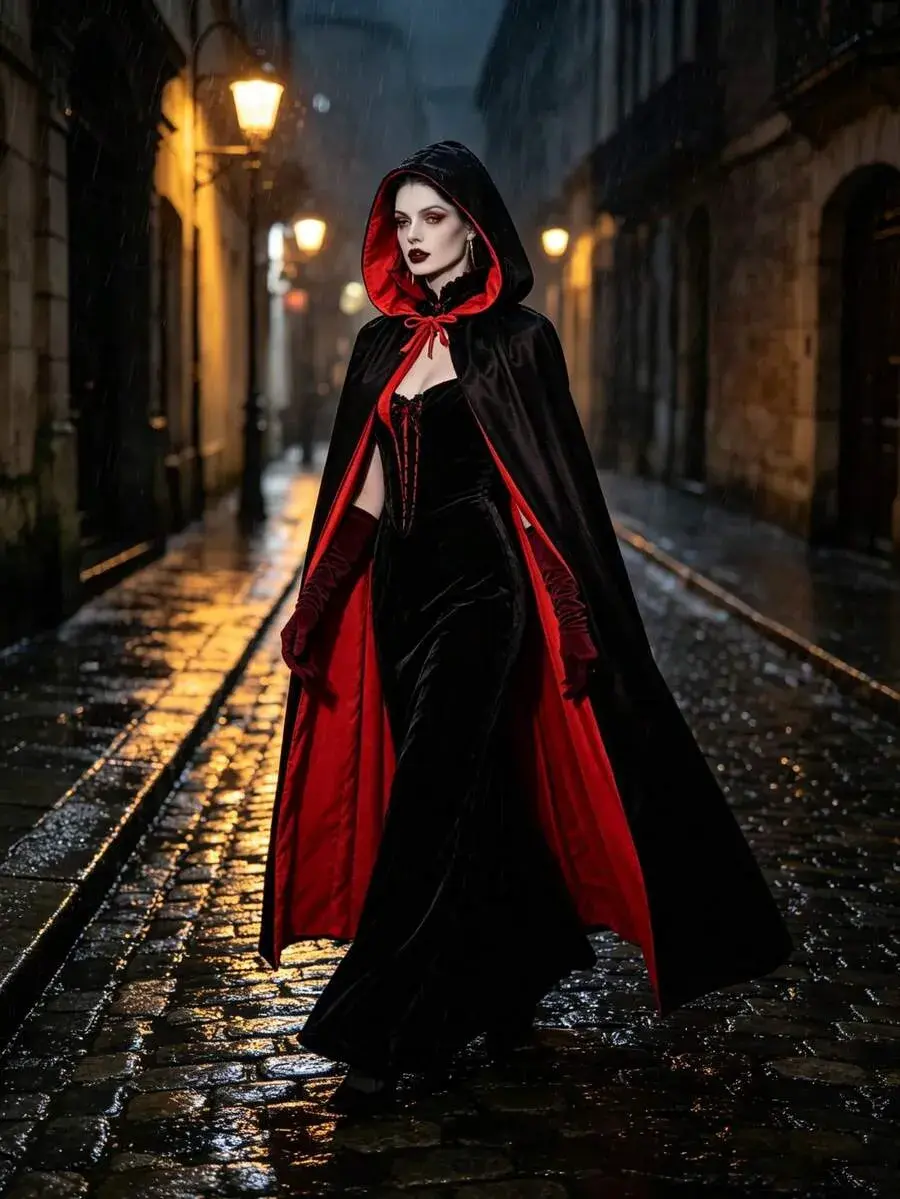 Hooded Double Sided Black And Red Cloak, Double Sided Vampire Cloak