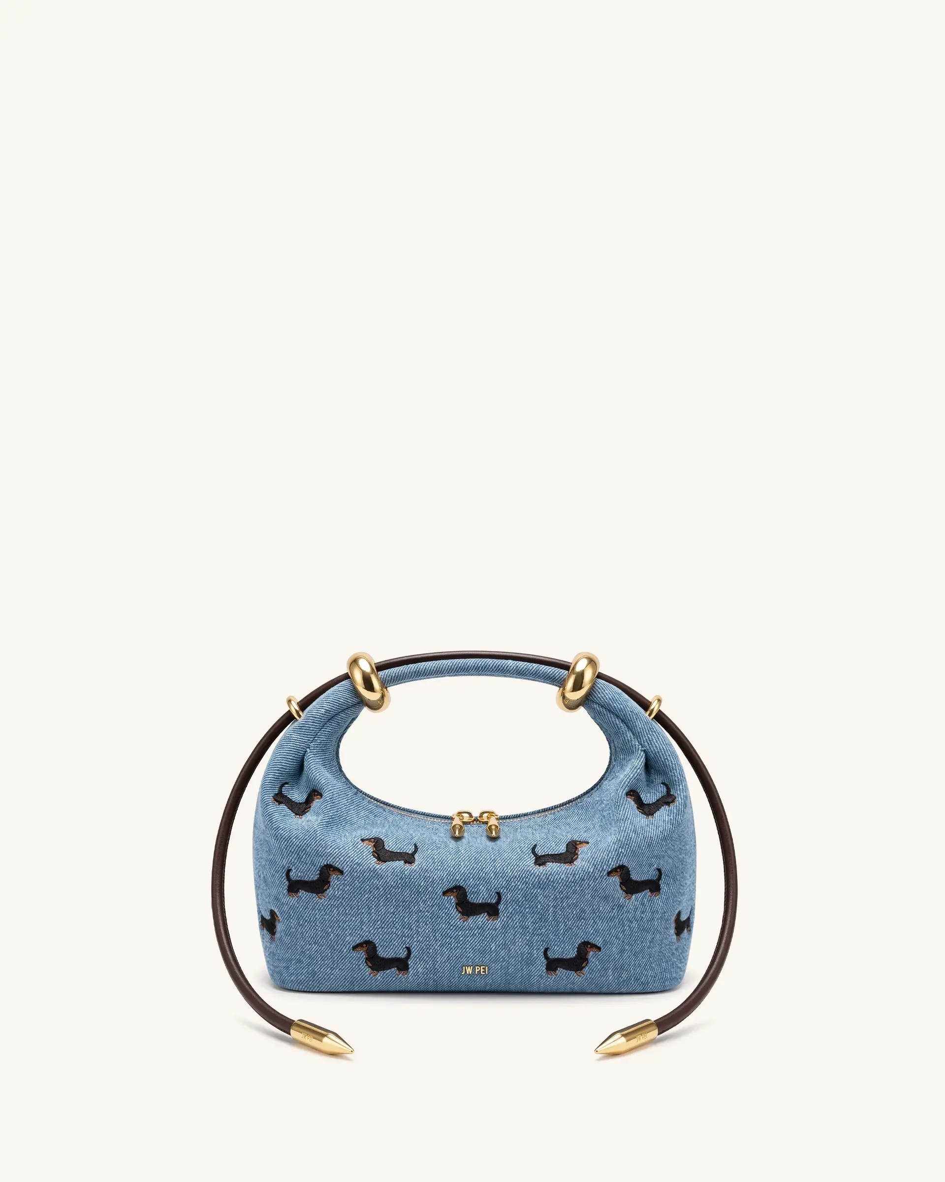 Ellie Embroidery Metal Ring Embellished Top Handle Bag