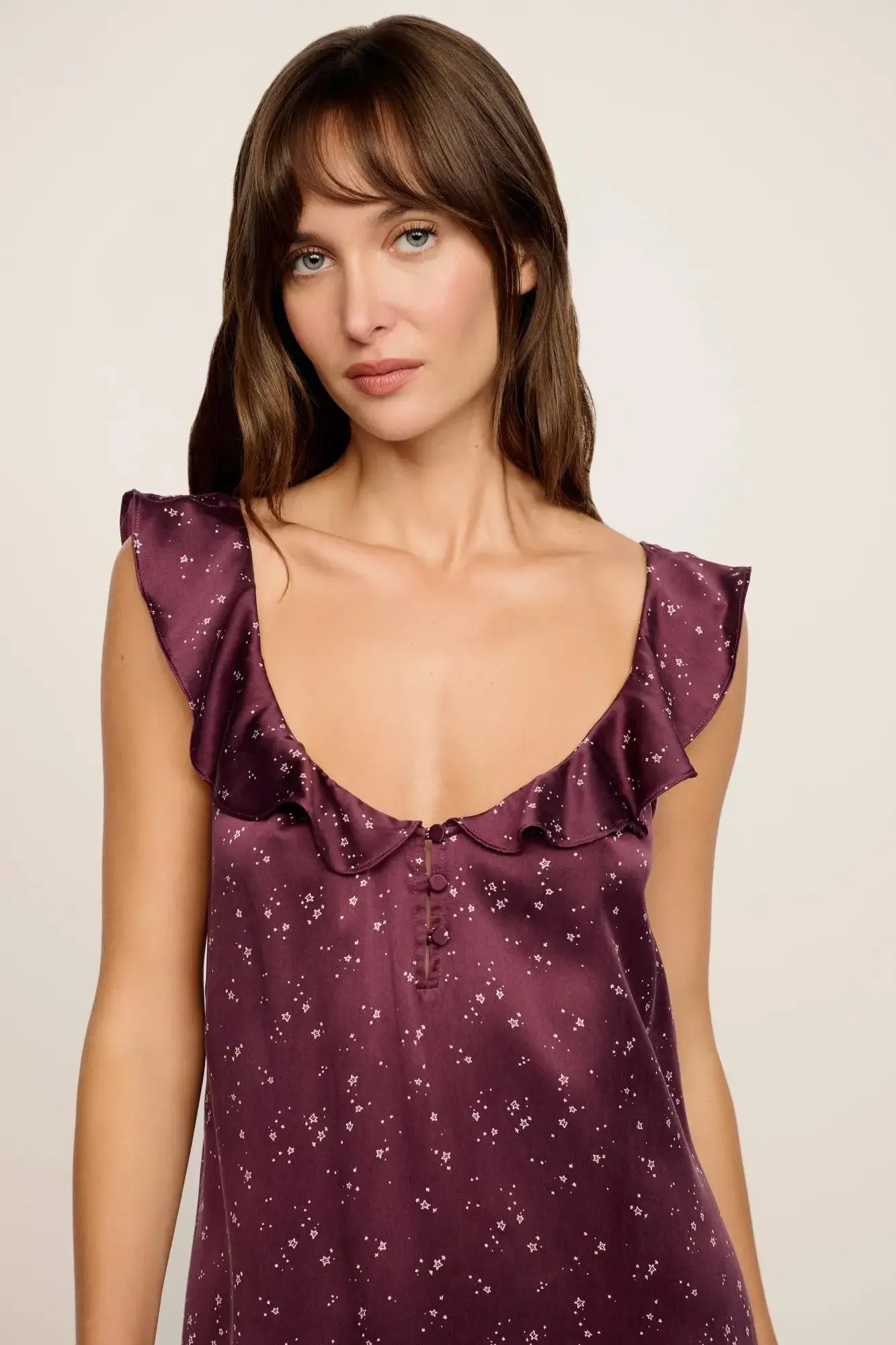 Washable Silk Printed Ruffle Babydoll